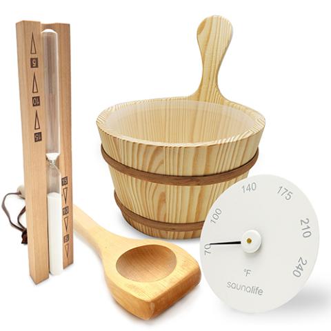 saunalife sauna bucket and ladle thermometer sand timer